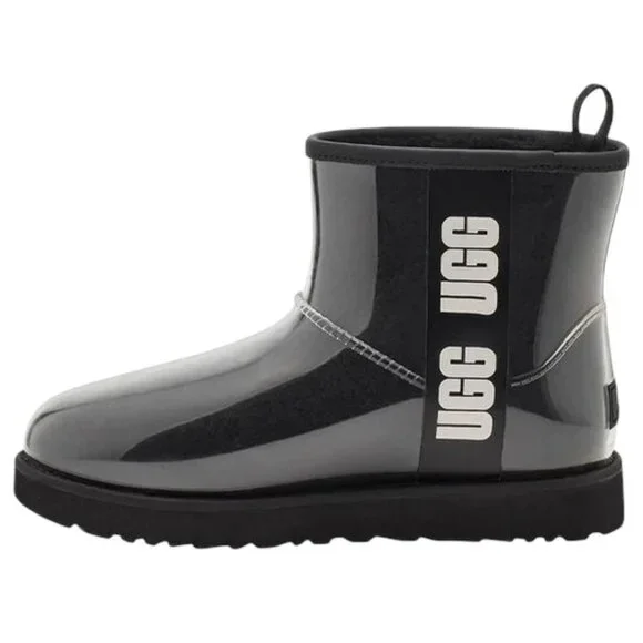 UGG Classic Clear Mini Boot - Black - Sheepskin Lined - Size 7 - Picture 4 of 9